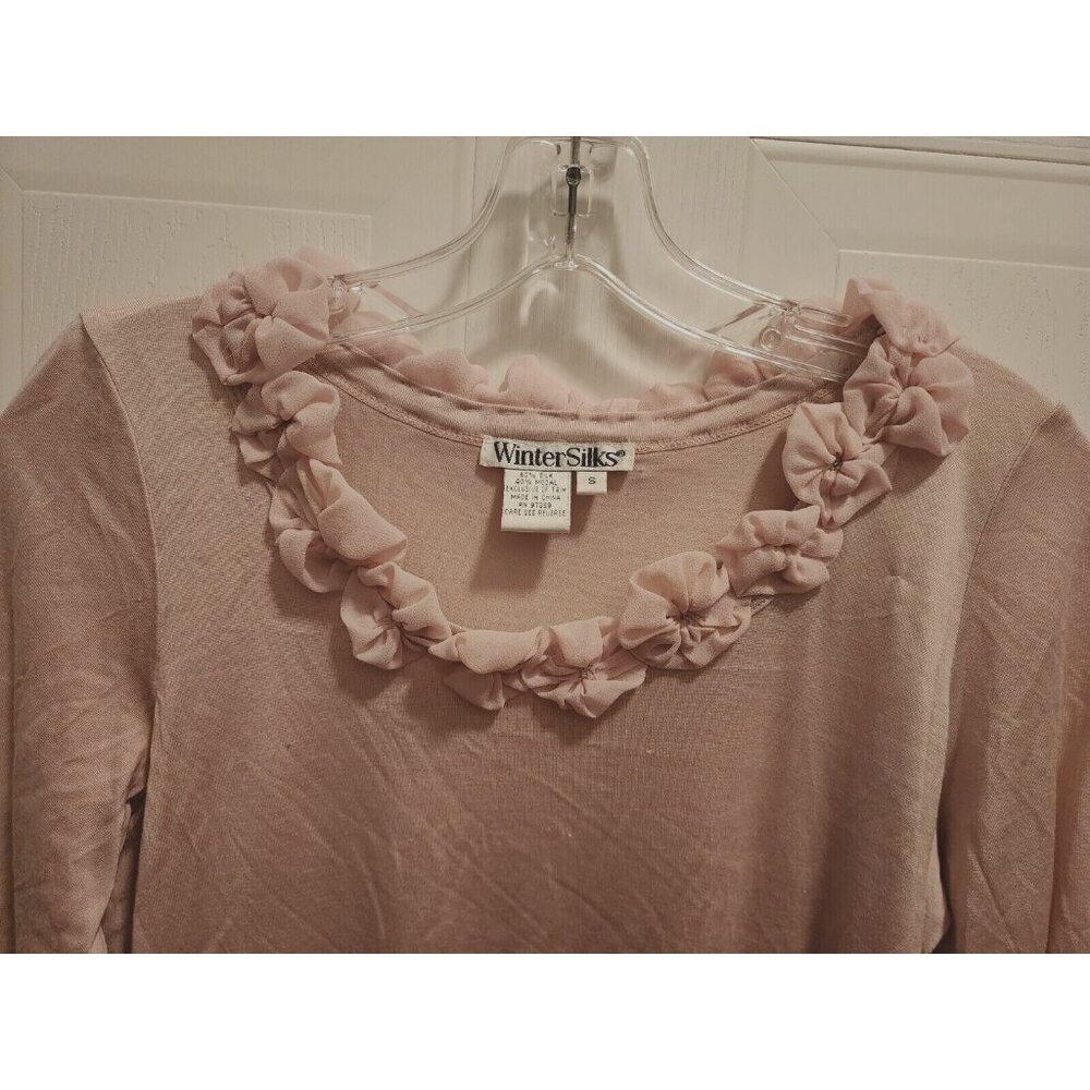 WinterSilks Women's Short Sleeve Top Floral Neck Silk Blend Dusty Pink Sz Small - Picture 2 of 10